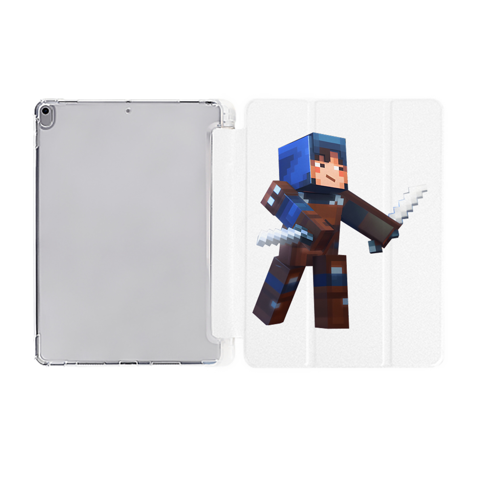 （画像用） マインクラフト ブロックの世界 Minecraft MC Block world IPad ケース ペン収納付き 三つ折りスタンド PUレザー×シリコン 対応機種9.5/10.5/10.9インチ
